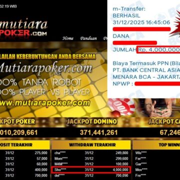 Bukti Withdraw ( 4,000,000,- ) Member Setia MutiaraPoker