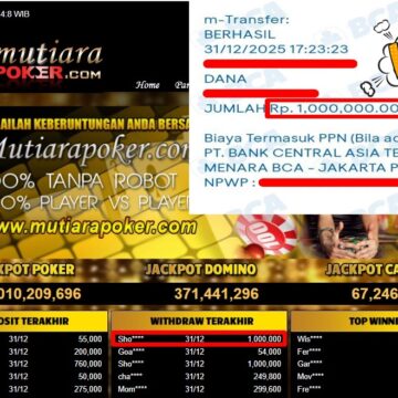 Bukti Withdraw ( 1.000.000,- ) Member Setia MutiaraPoker