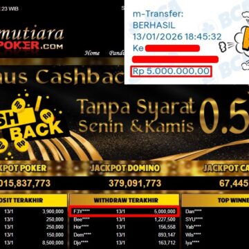 Bukti Withdraw ( 5,000,000,- ) Member Setia MutiaraPoker