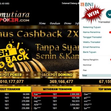 Bukti Withdraw ( 2,000,000,- ) Member Setia MutiaraPoker