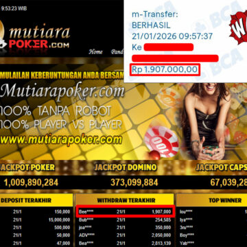 Bukti Withdraw ( 1,907,000,- ) Member Setia MutiaraPoker