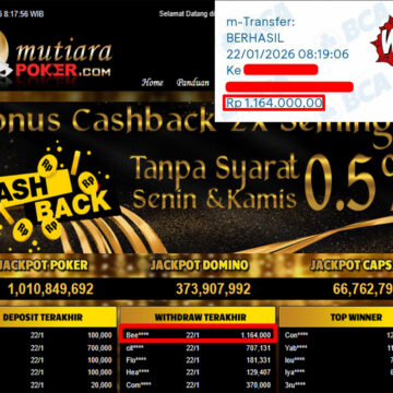 Bukti Withdraw ( 1,164,000,- ) Member Setia MutiaraPoker