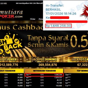 Bukti Withdraw ( 1,648,258,- ) Member Setia MutiaraPoker