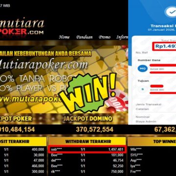 Bukti Withdraw ( 1,497,481,- ) Member Setia MutiaraPoker