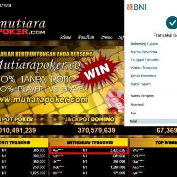 Bukti Withdraw ( 2,423,826,- ) Member Setia MutiaraPoker