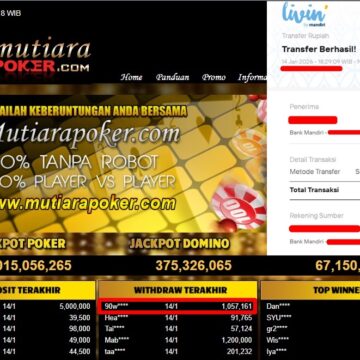 Bukti Withdraw ( 1,057,161,- ) Member Setia MutiaraPoker