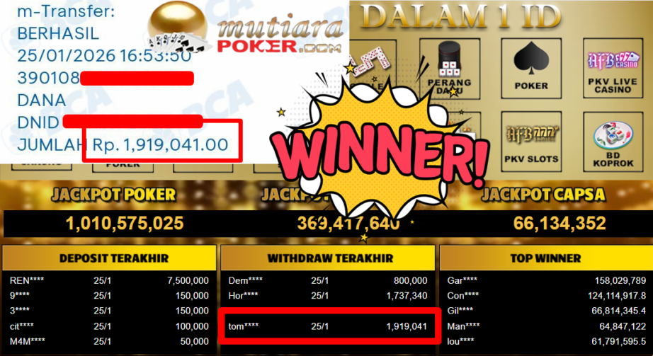 Bukti Withdraw ( 1.919.041,- ) Member Setia MutiaraPoker