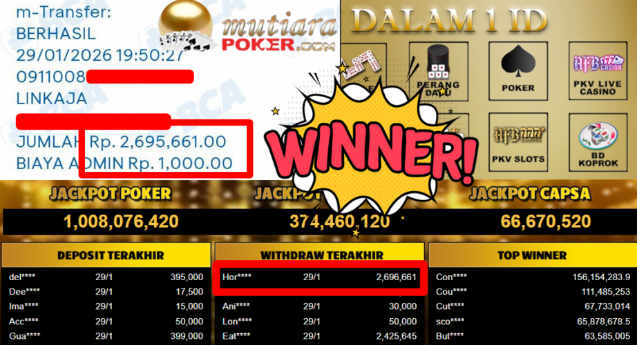 Bukti Withdraw ( 2.696.661,- ) Member Setia MutiaraPoker