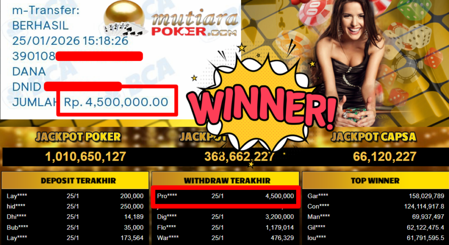 Bukti Withdraw ( 4.500.000,- ) Member Setia MutiaraPoker