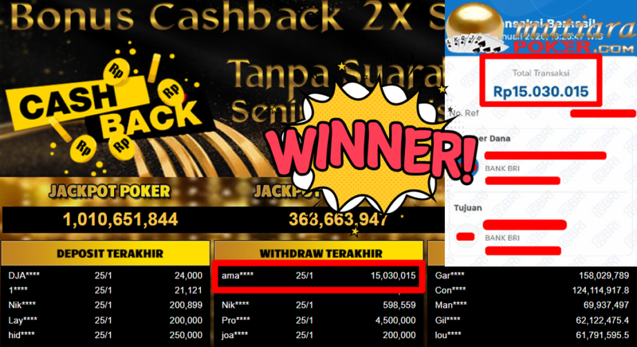 Bukti Withdraw ( 15.030.015,- ) Member Setia MutiaraPoker