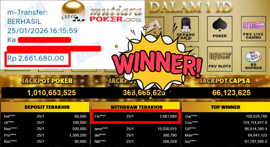 Bukti Withdraw ( 2.661.680,- ) Member Setia MutiaraPoker
