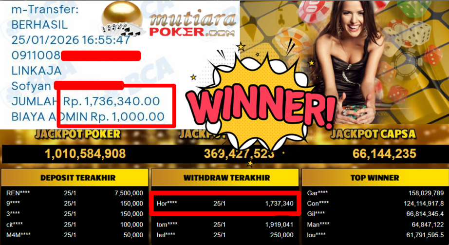 Bukti Withdraw ( 1.737.340,- ) Member Setia MutiaraPoker