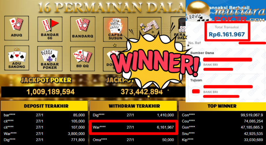 Bukti Withdraw ( 6.161.967,- ) Member Setia MutiaraPoker