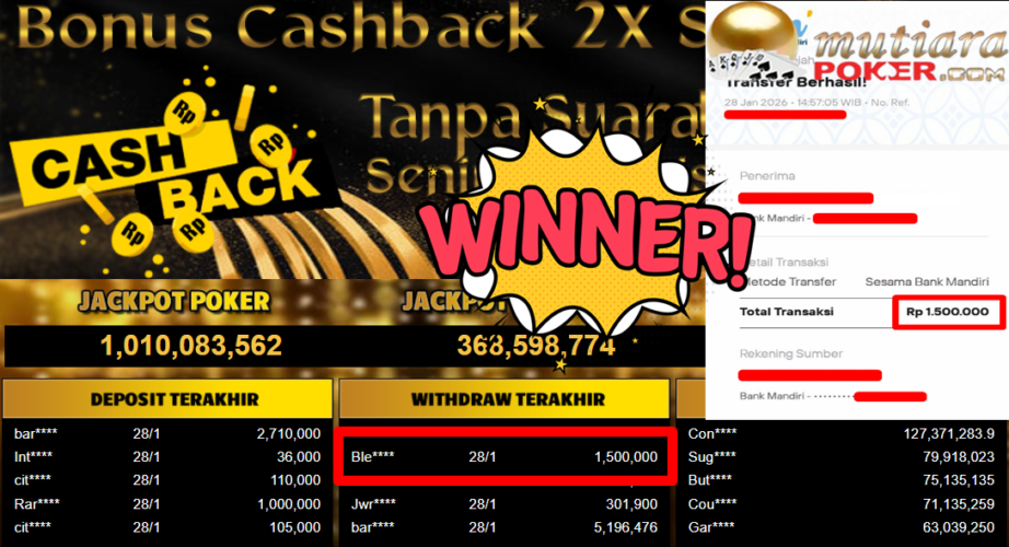 Bukti Withdraw ( 1.500.000,- ) Member Setia MutiaraPoker