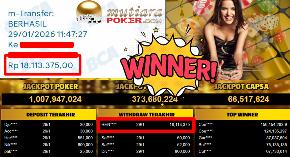 Bukti Withdraw ( 18.113.375,- ) Member Setia MutiaraPoker