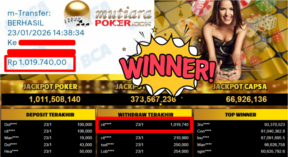 Bukti Withdraw ( 1.019.740,- ) Member Setia MutiaraPoker