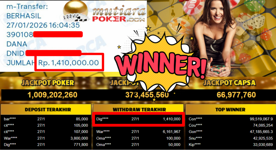 Bukti Withdraw ( 1.410.000,- ) Member Setia MutiaraPoker