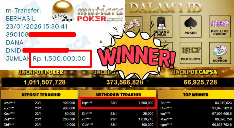 Bukti Withdraw ( 1.500.000,- ) Member Setia MutiaraPoker