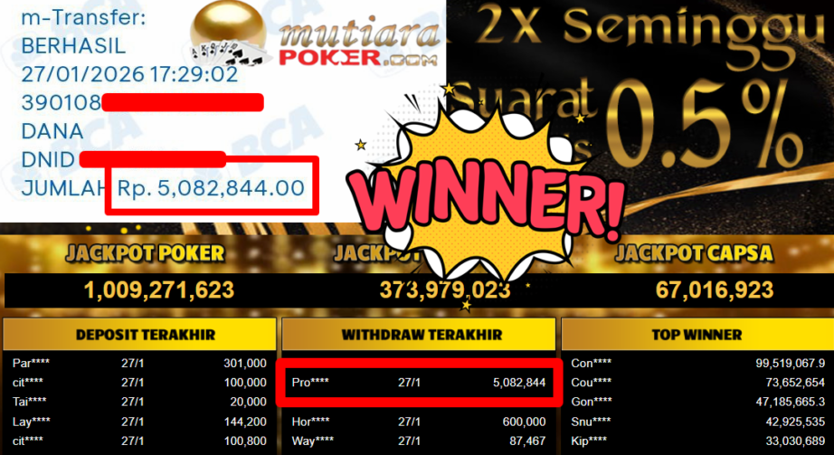 Bukti Withdraw ( 5.082.844,- ) Member Setia MutiaraPoker