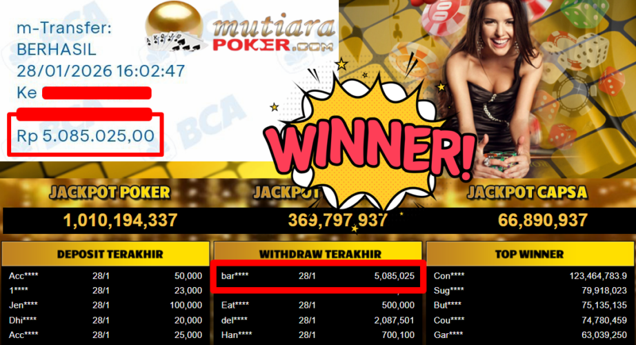 Bukti Withdraw ( 5.085.025,- ) Member Setia MutiaraPoker