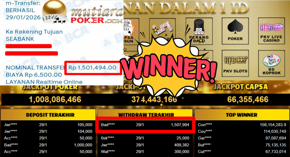 Bukti Withdraw ( 1.507.994,- ) Member Setia MutiaraPoker