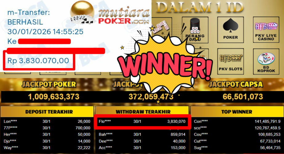 Bukti Withdraw ( 3.830.070,- ) Member Setia MutiaraPoker