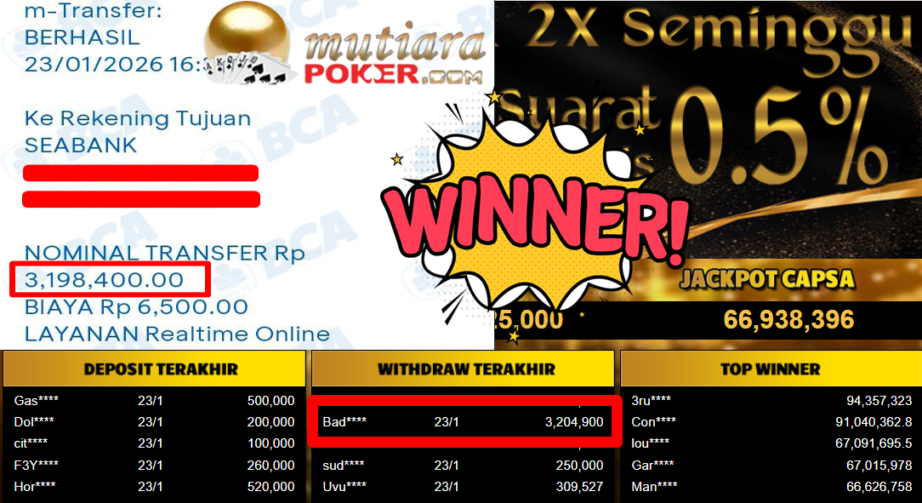 Bukti Withdraw ( 3.204.900,- ) Member Setia MutiaraPoker