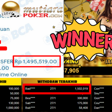 Bukti Withdraw ( 1.502.019,- ) Member Setia MutiaraPoker