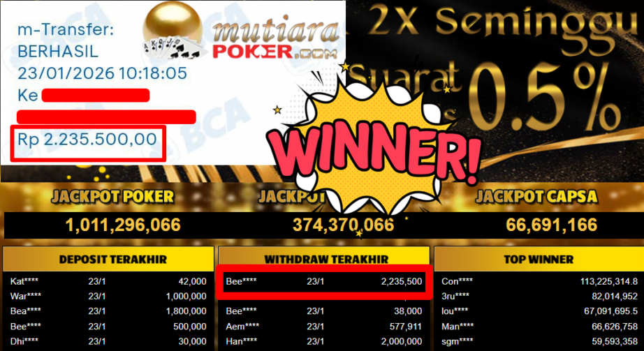 Bukti Withdraw ( 2.235.500,- ) Member Setia MutiaraPoker