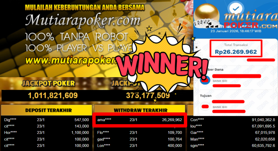 Bukti Withdraw ( 26.269.962,- ) Member Setia MutiaraPoker