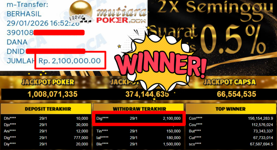 Bukti Withdraw ( 2.100.000,- ) Member Setia MutiaraPoker
