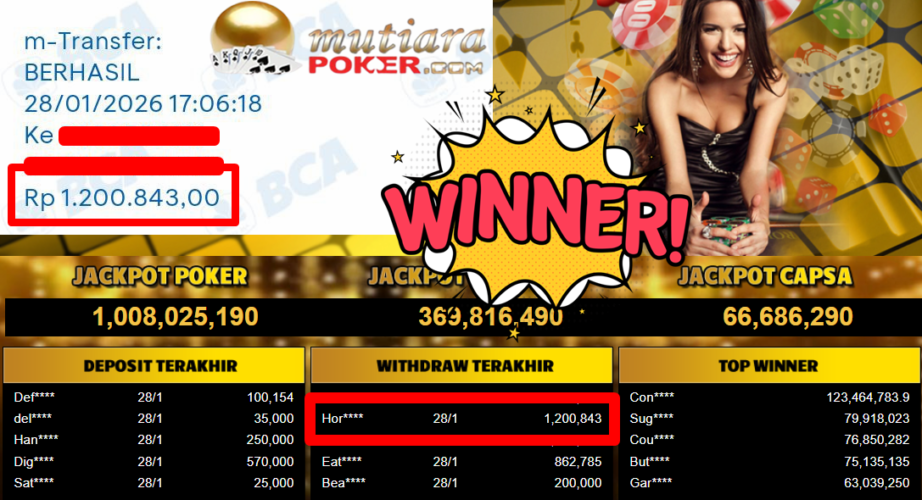 Bukti Withdraw ( 1.200.843,- ) Member Setia MutiaraPoker