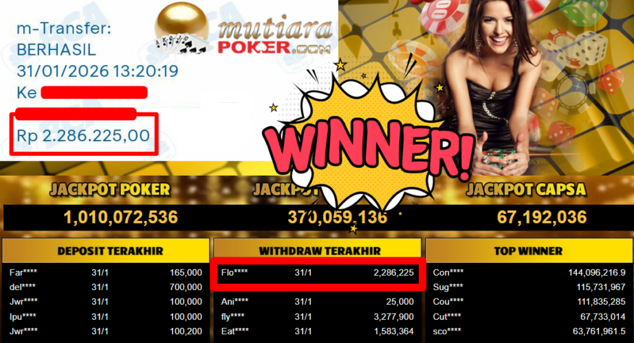 Bukti Withdraw ( 2.286.225,- ) Member Setia MutiaraPoker