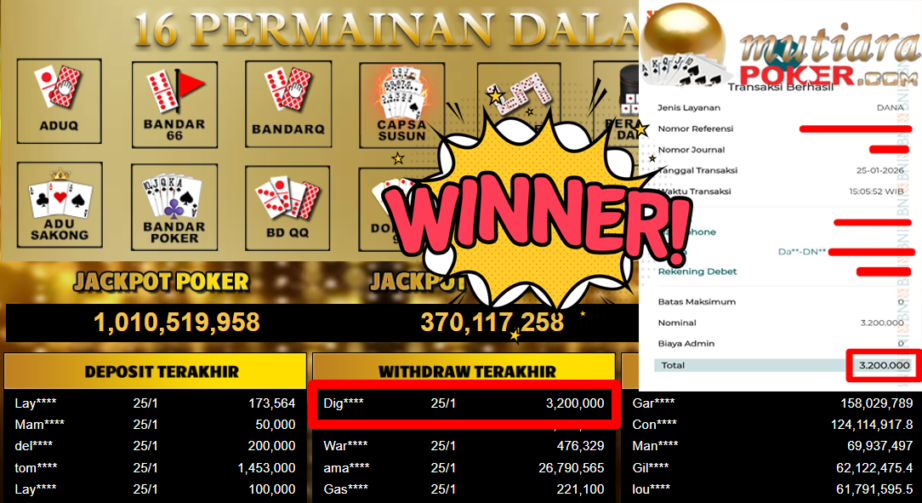 Bukti Withdraw ( 3.200.000,- ) Member Setia MutiaraPoker