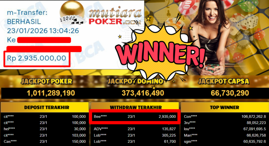 Bukti Withdraw ( 2.935.000,- ) Member Setia MutiaraPoker