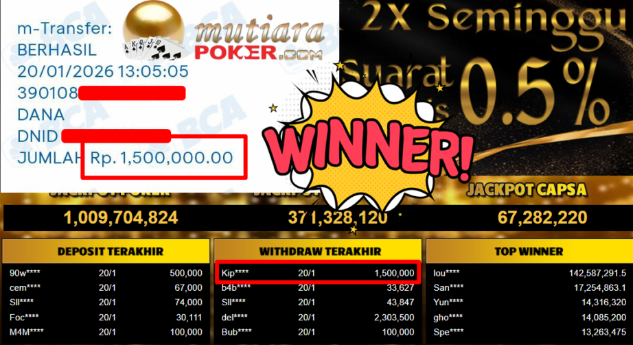 Bukti Withdraw ( 1.500.000,- ) Member Setia MutiaraPoker