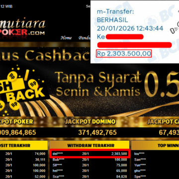 Bukti Withdraw ( 2,303,500,- ) Member Setia MutiaraPoker