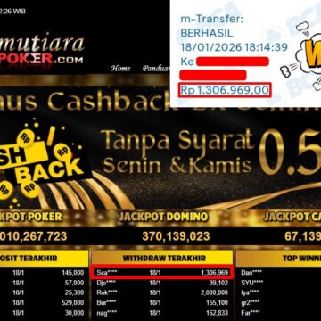 Bukti Withdraw ( 1,306,969,- ) Member Setia MutiaraPoker