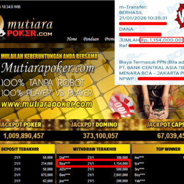 Bukti Withdraw ( 1,154,000,- ) Member Setia MutiaraPoker