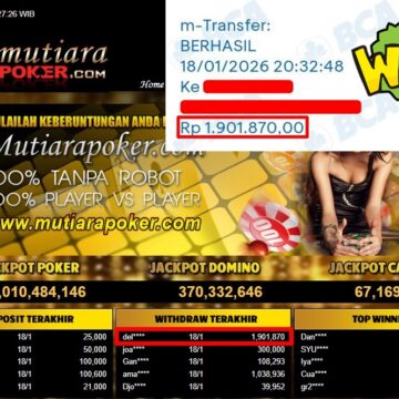 Bukti Withdraw ( 1,901,870,- ) Member Setia MutiaraPoker