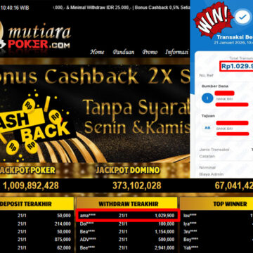 Bukti Withdraw ( 1,029,900- ) Member Setia MutiaraPoker