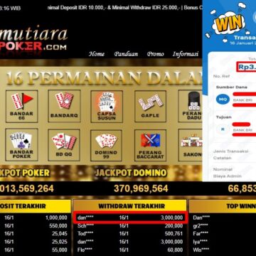 Bukti Withdraw ( 3,000,000,- ) Member Setia MutiaraPoker