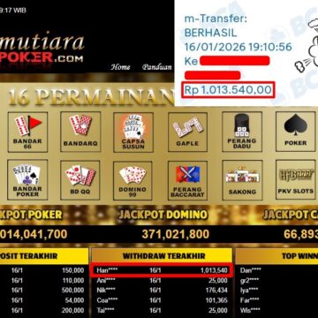 Bukti Withdraw ( 1,013,540,- ) Member Setia MutiaraPoker