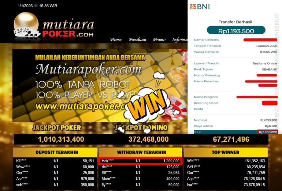 Bukti Withdraw ( 1.200.000,- ) Member Setia MutiaraPoker