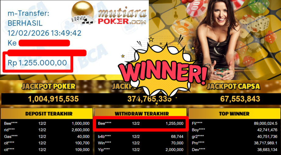 Bukti Withdraw ( 1.255.000,-) Member Setia Mutiarapoker