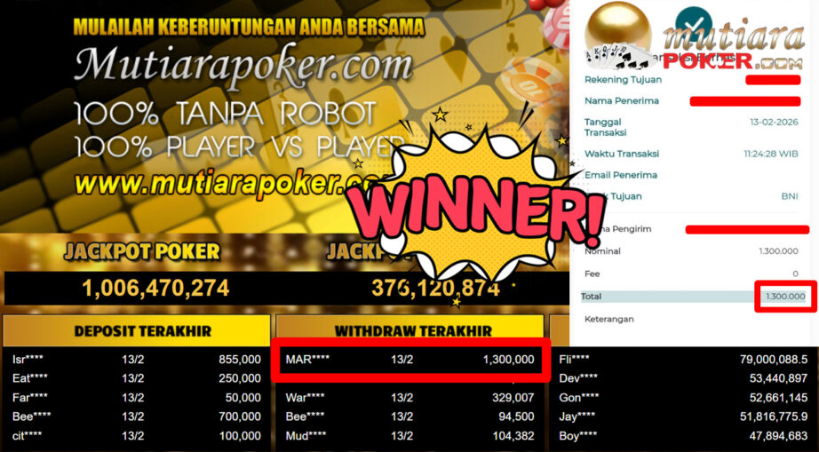 Bukti Withdraw ( 1.300.000,-) Member Setia Mutiarapoker