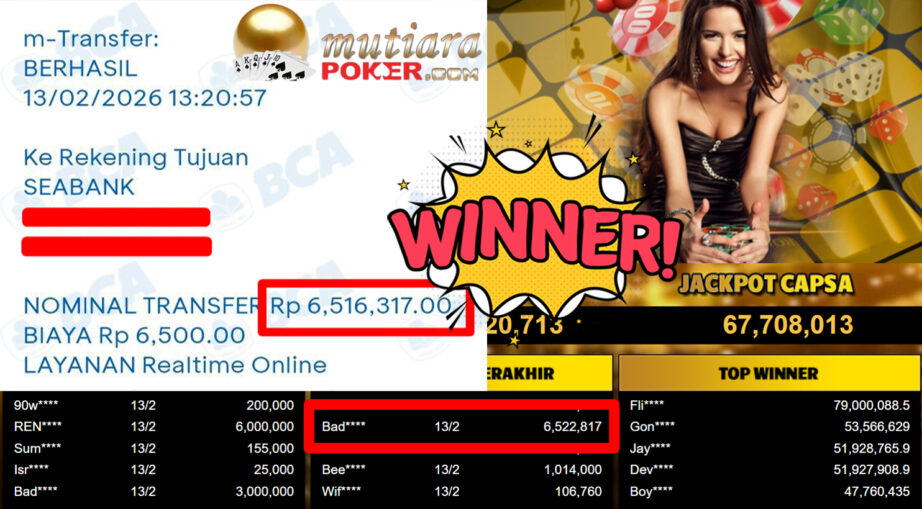 Bukti Withdraw ( 6.522.817,-) Member Setia Mutiarapoker