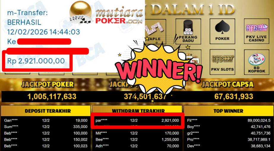Bukti Withdraw ( 2.921.000,-) Member Setia Mutiarapoker