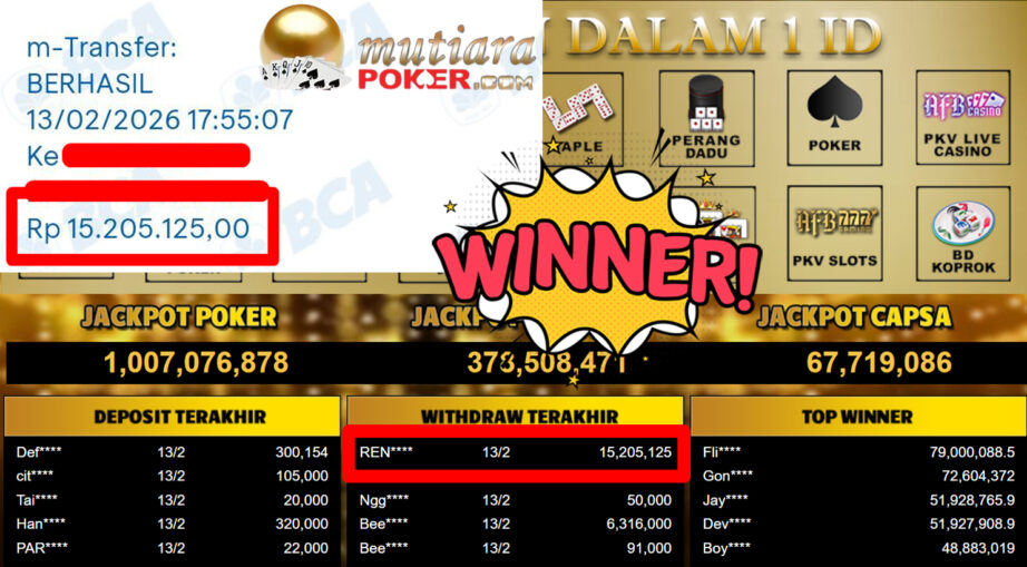 Bukti Withdraw ( 15.205.125,-) Member Setia Mutiarapoker