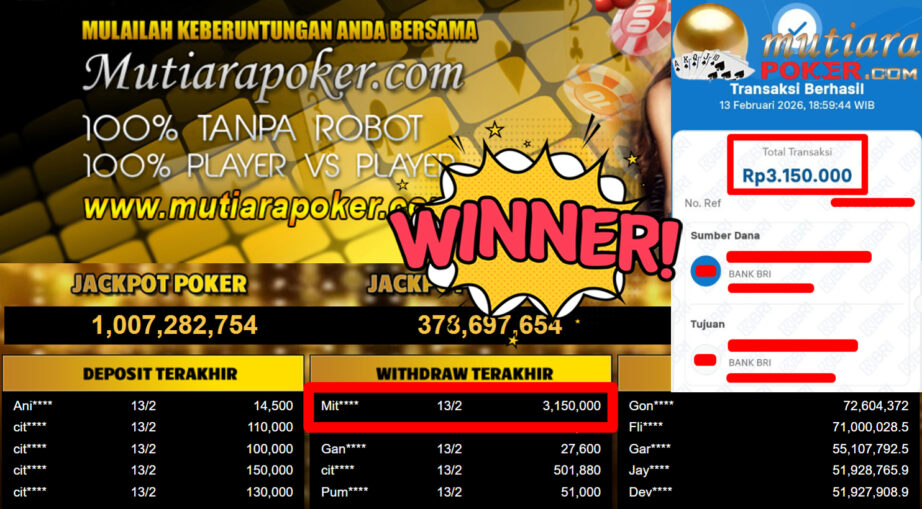 Bukti Withdraw ( 3.150.000,-) Member Setia Mutiarapoker
